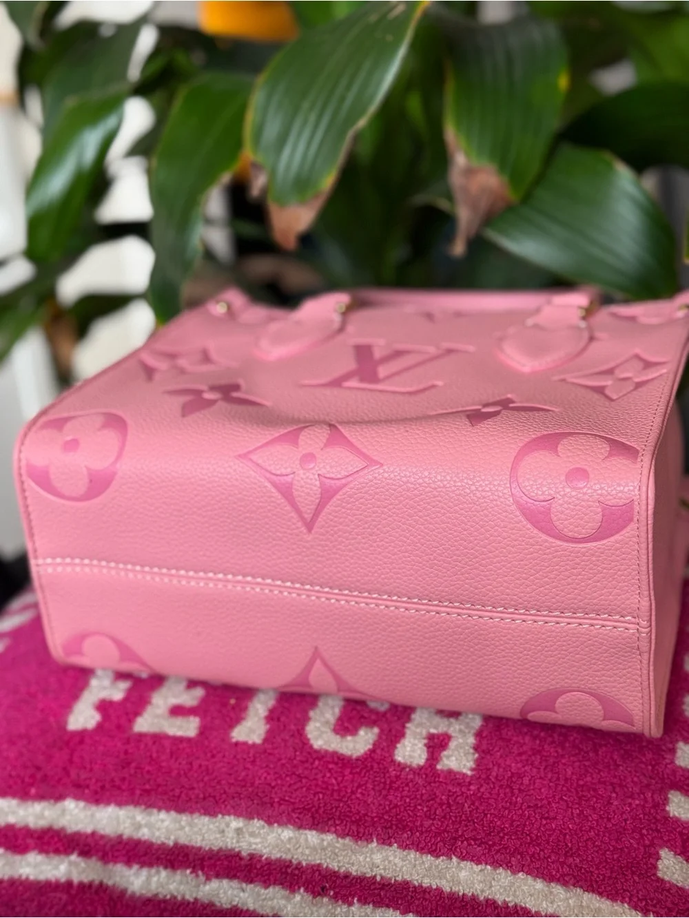 Pink Monogram Embossed Satchel